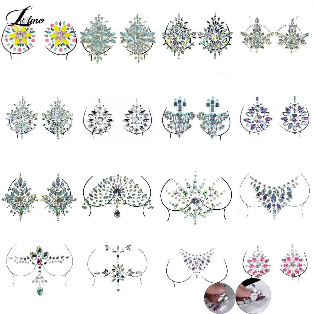 Nipple Cover Crystal Bra Stickers Adhesive Diamond Beads Breast Pasties Shiny Tattoo Sticker Bra Accessories Bra Pad Stickers