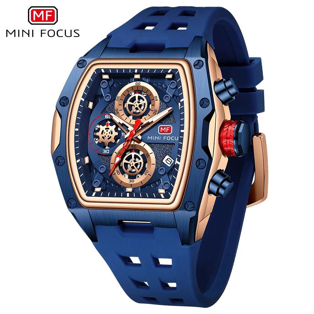 Blue Sport Chronograph Wristwatch Men Fashion Rubber Strap Quartz Watches Man Business Stainless Steel Clock Hot Sale Product