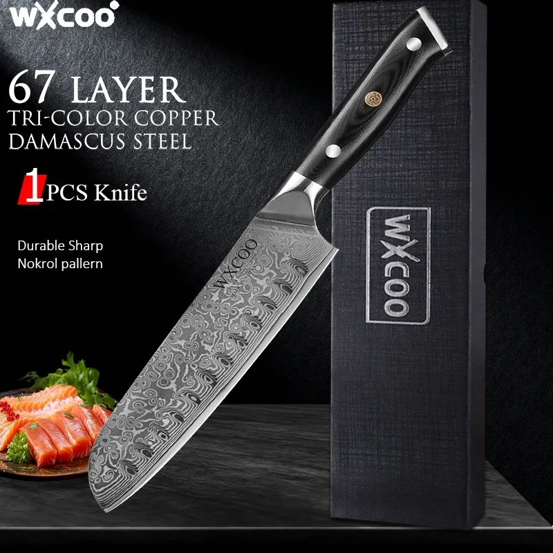 WXCOO Damaskus Stahl Kochmesser VG10 Stahl 67-schichten Küchenmesser Obst Schäl Japanische Santoku Messer Hause Kochen Werkzeuge