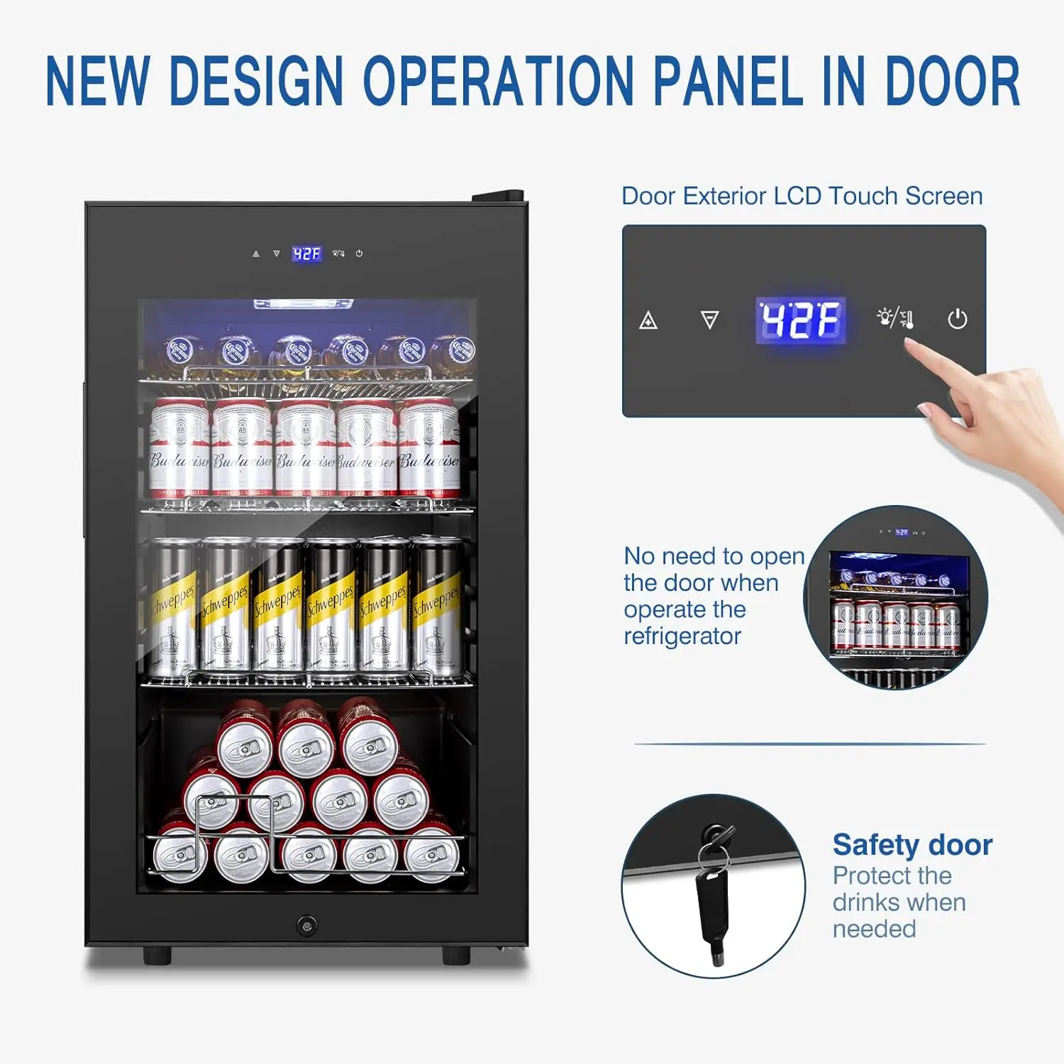 Beverage Refrigerator and Cooler Freestanding,96 Cans Mini Fridge with glass door and Lock,Small Drink Fridge for Soda,Beer,Wine