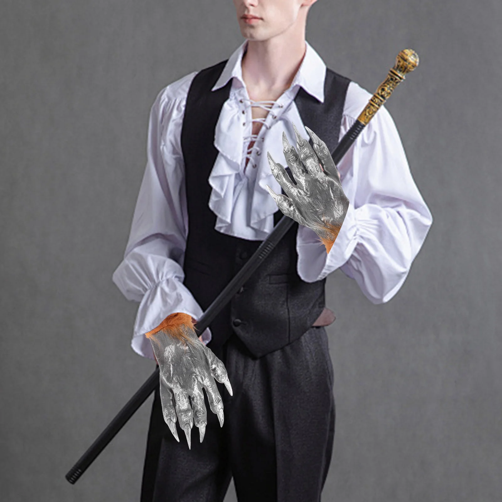 1 Pair Halloween Wolf Paw Claws Costume Hairy Animal Hands Horror Scary Gloves For Men Women Party Decor Furry Wolf