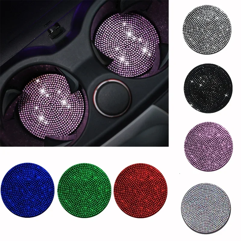 2Pcs Car Non Slip Water Cup Pad Diamond Car Coaster Water Cup Insert Coasters Pads Universal Car Cup Holder Interior Accessories