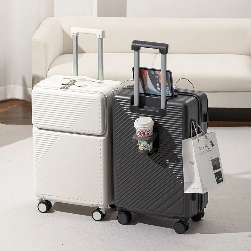 Silent explosion-proof zipper female boarding suitcase 20 inch multi-function front opening USB charging trolley case