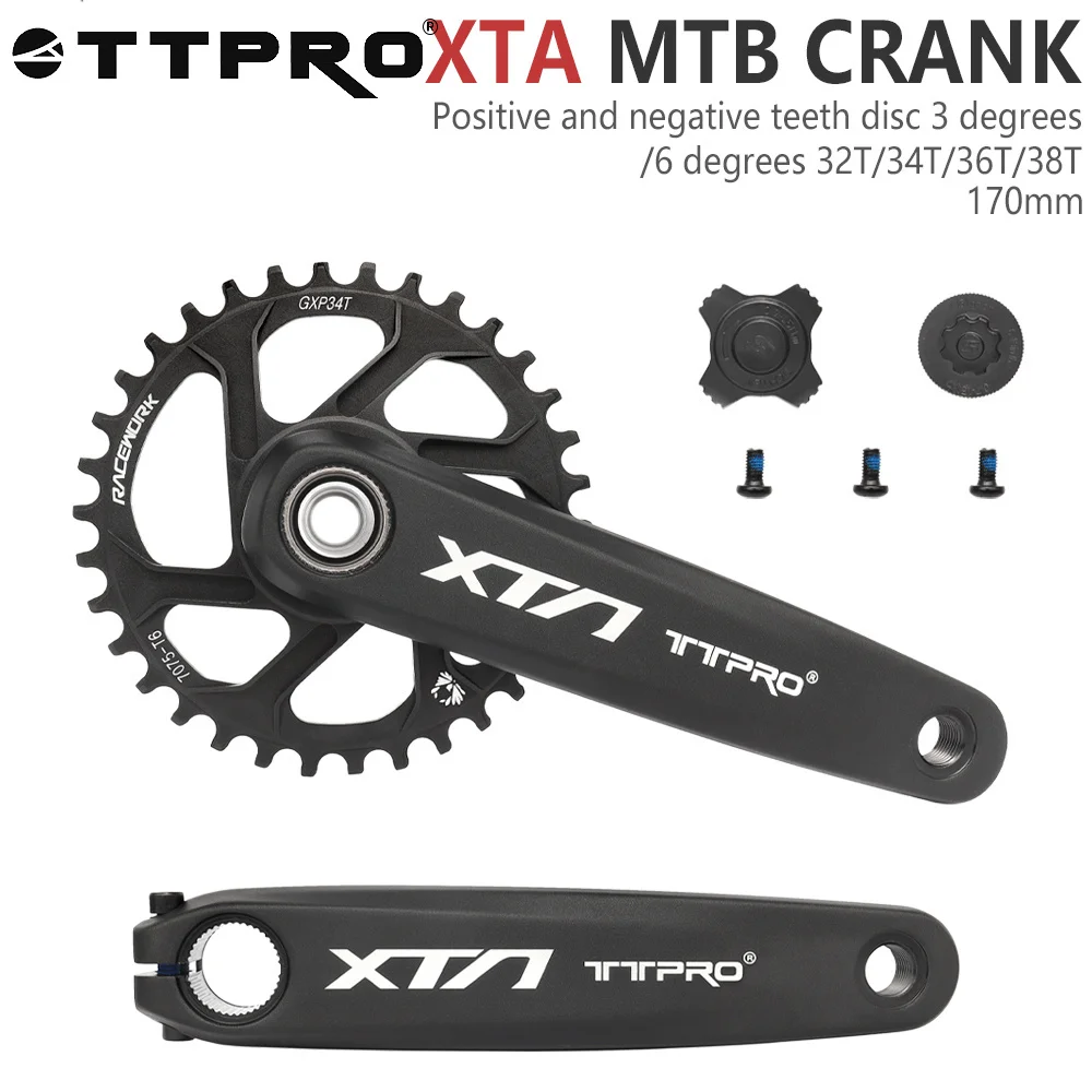 

TTPRO XTA FM3 170mm MTB Bike Crankset 3mm/6mm Offset Chainring Sprocket 32T/34T/36T/38T GXP Interface Bike Crankset Cycling Part