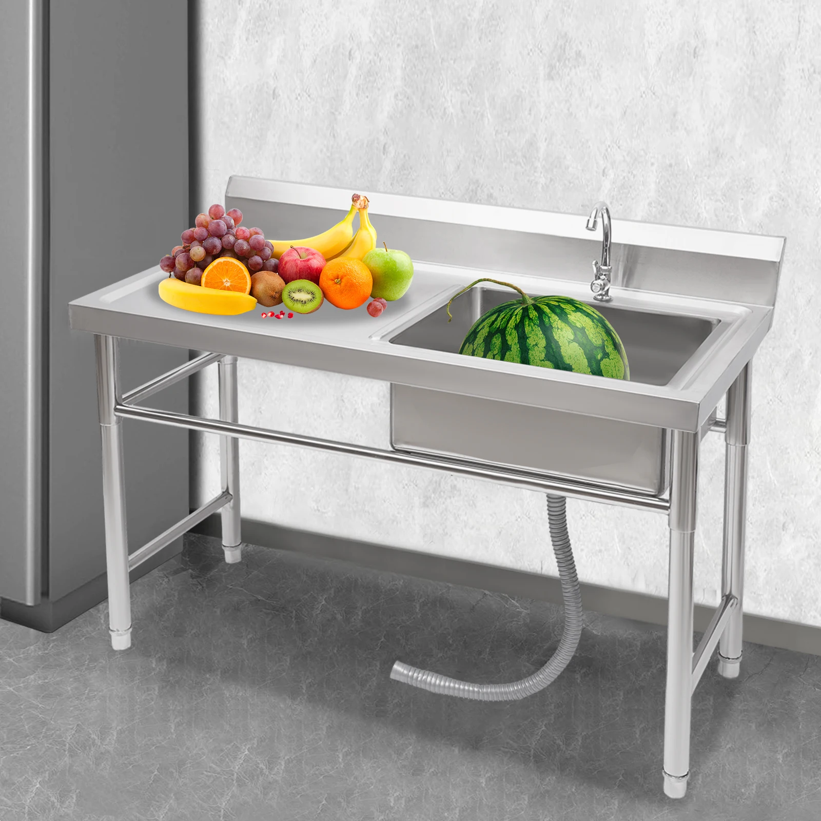 

Kitchen Sink Prep Table W/ Faucet Stainless Steel Single Compartment Commercial