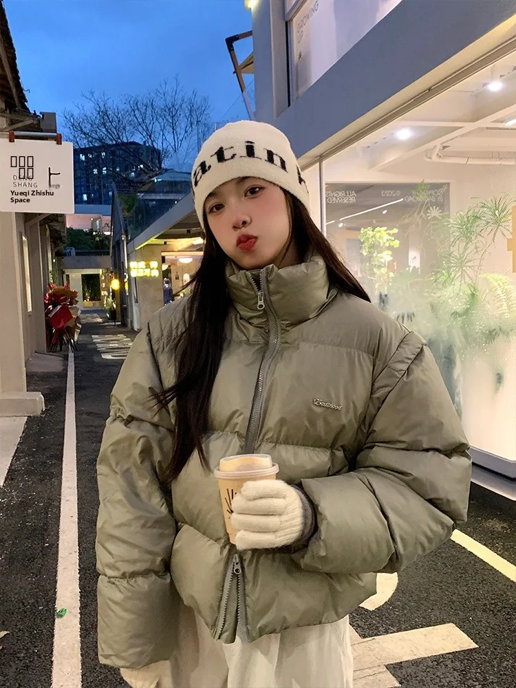 

Detachable Thiened Texture Cotton Vest for Girls Korean Sle Street Faion Long Sve Zipper ort Jaet Winter Coat