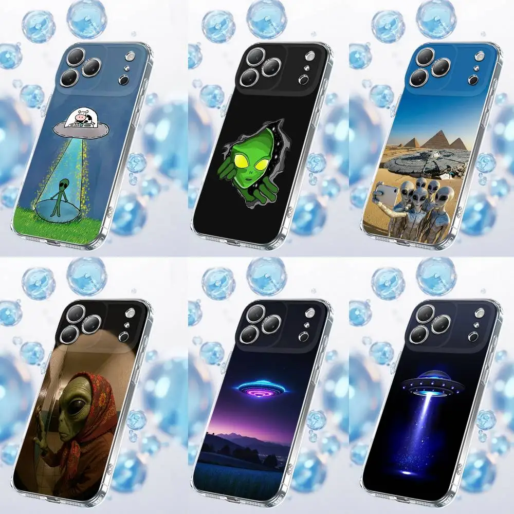 Engraçado espaço ufo alienígena coisa caso de telefone para iphone 17,16,15,14,13,12,11 plus, pro, max, plus, e, se4, ar, mini transparente