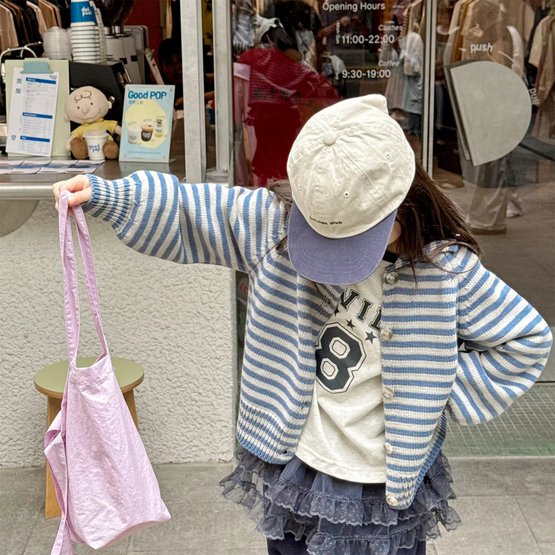 

2025 Autumn New Children Long Sleeve Sweater Coat Girls Striped Knit Cardigan Cotton Boys Lapel Casual Knitwear Kids Clothes