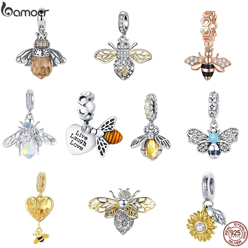 Bamoer 925 Sterling Silver Insect Series Bead Zircon Bee Charm For Original DIY Bracelet Pendant Necklace Accessory Fine Jewelry