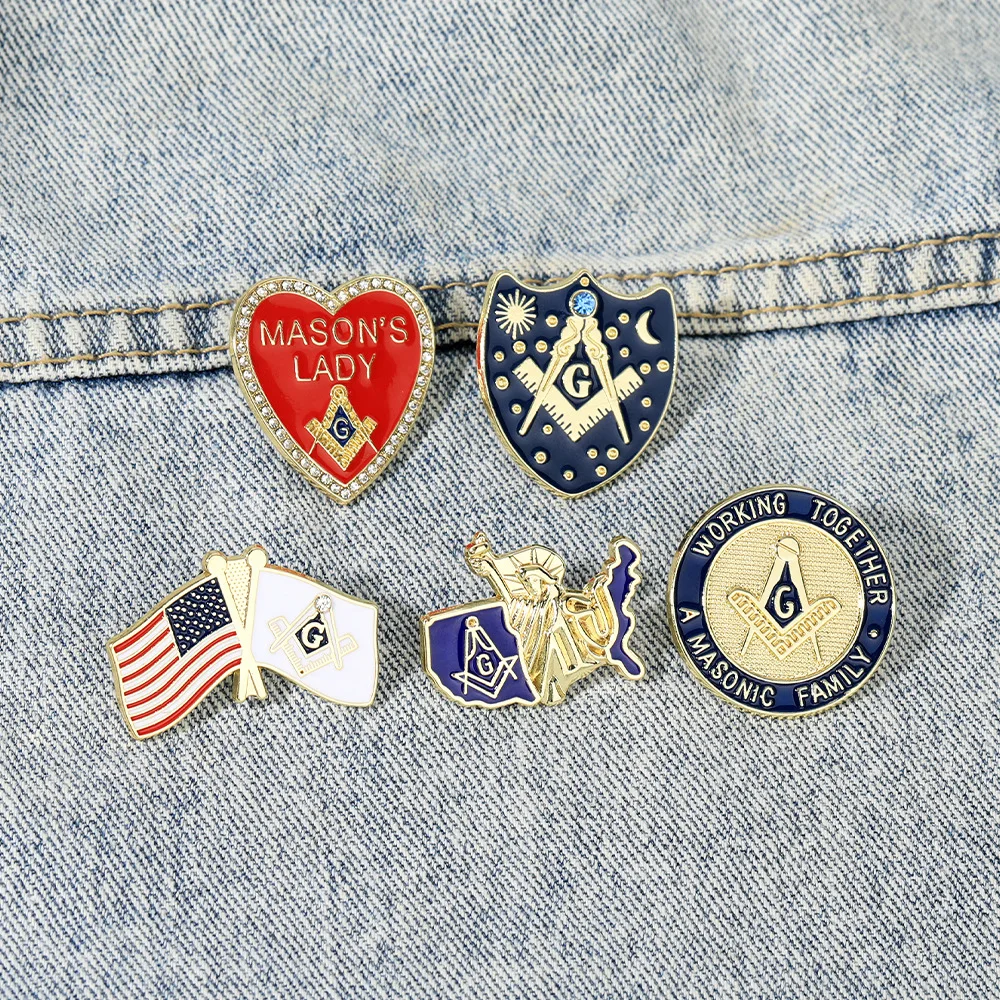 Masonic Emblem Badge Cartoon Letter Imitation Enamel America National Flag Brooch Diy Accessory