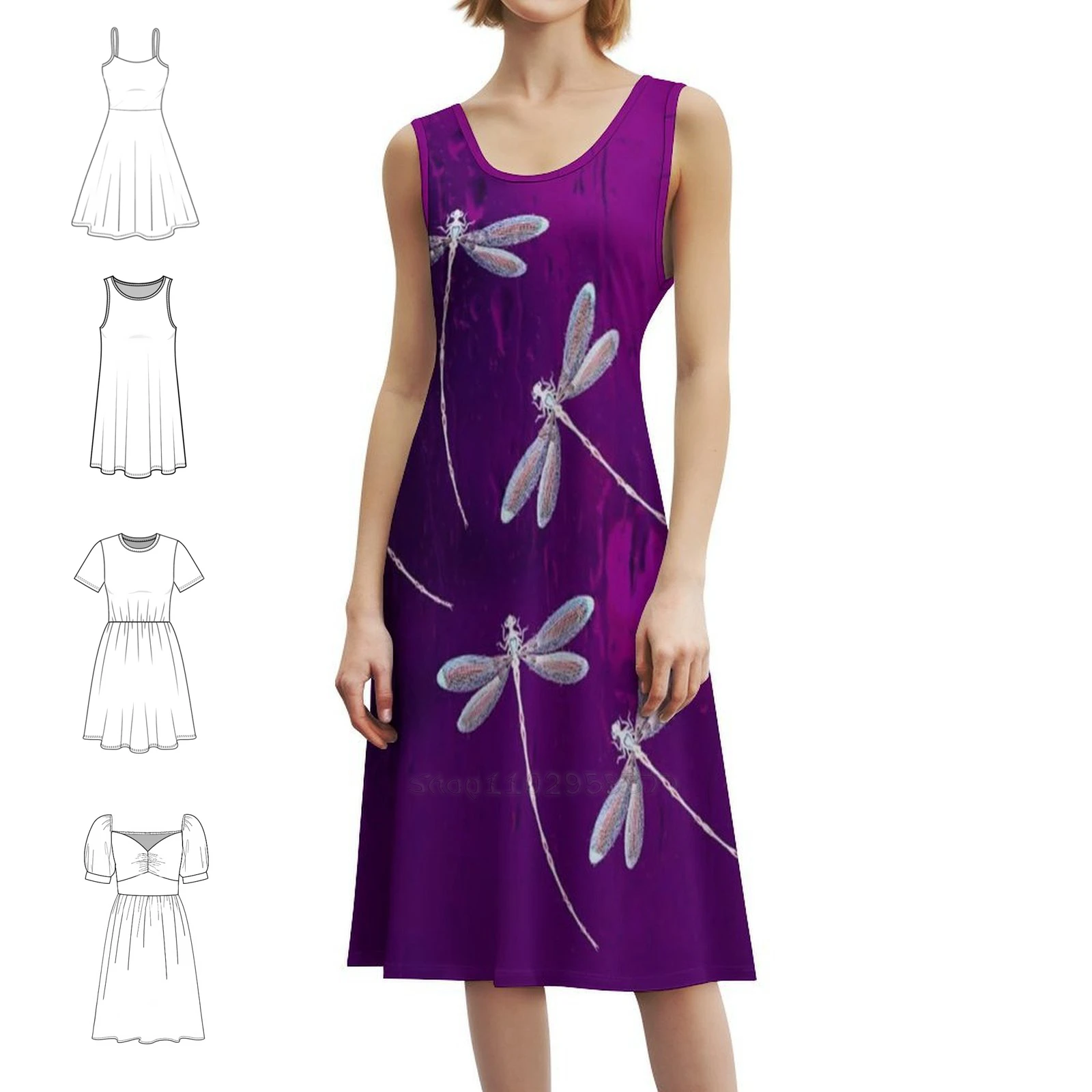

Dragonflies On Water Sweetheart Neckline Dress Elegant Summer Party Dress For Women Dragonflies Water Purple Womens Dresses