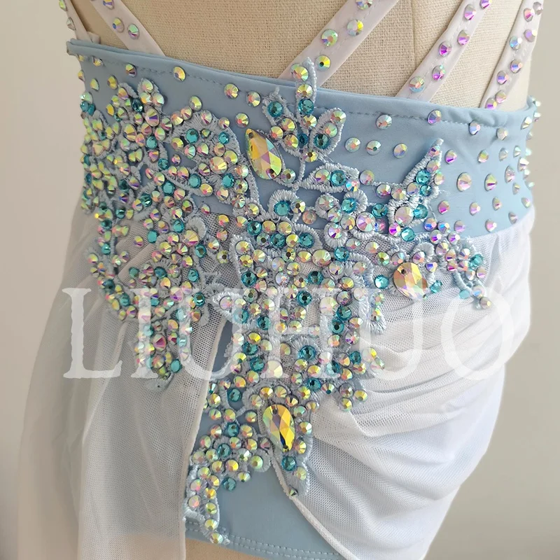 New Design Lyrical Dancing Dress for Performance Blue Color Pole Skirt Factory Manufacture