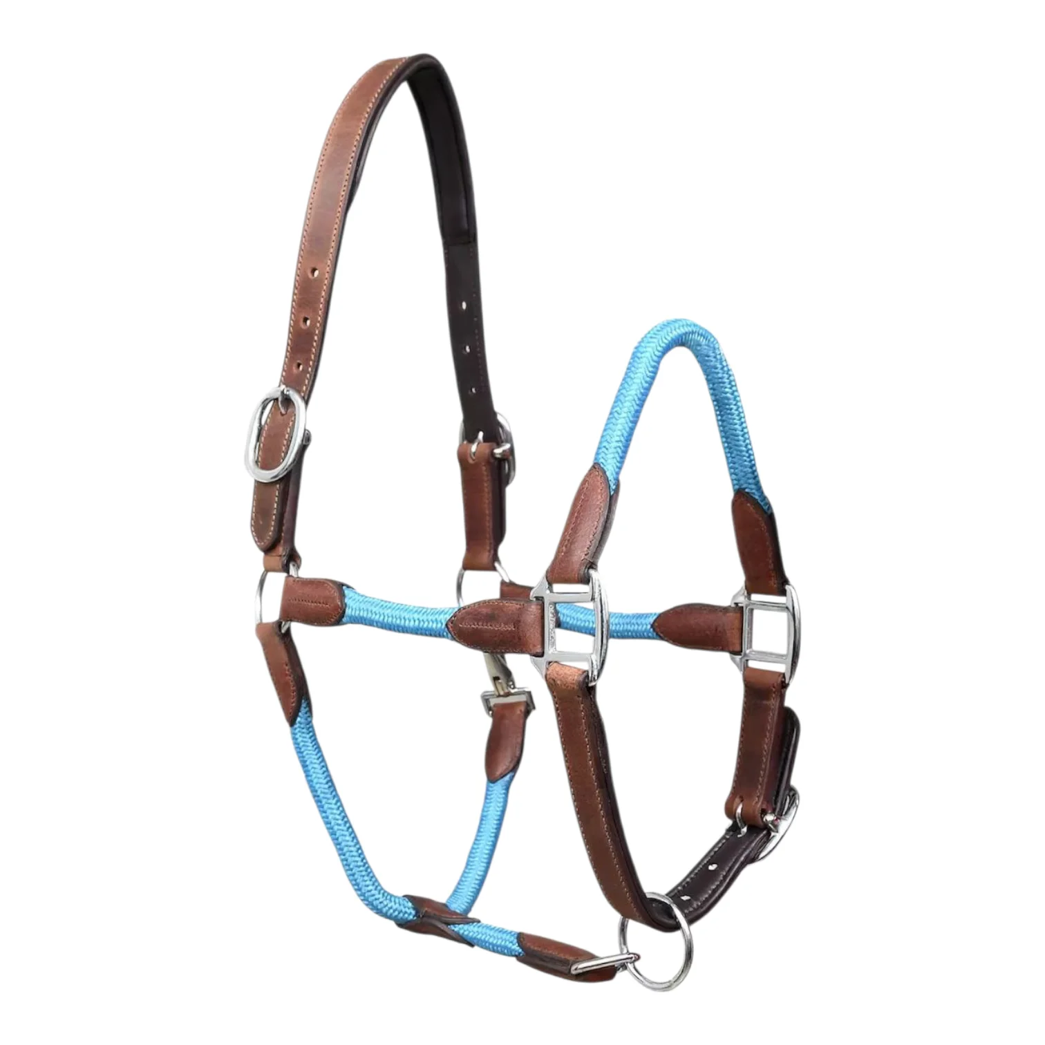 New Stylish Durable Lightweight Leather Rope Combination Horse Halter Adjustable Padded Blue Nylon Customized