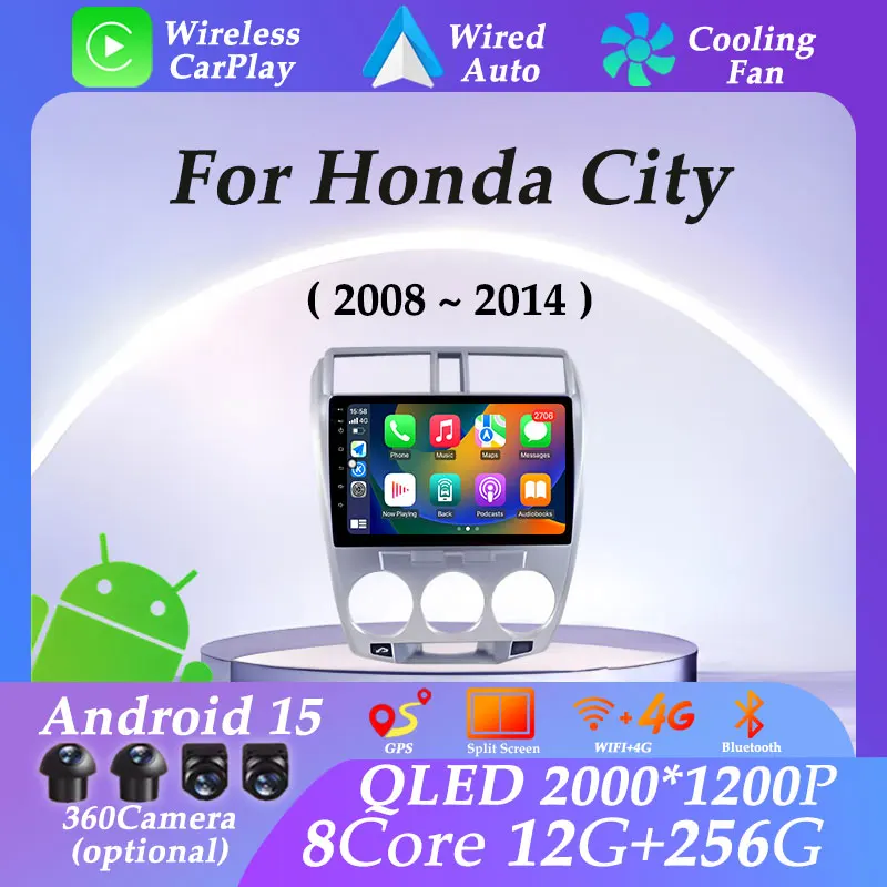 

GPS Navigation Car Radio Multimedia Player Video Android 15 for Honda City 2008-2014 DSP Stereo Carplay Wifi BT 4G Split Screen