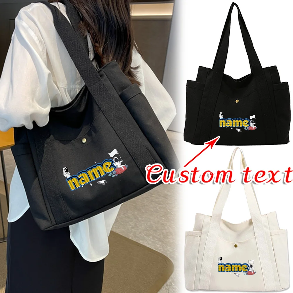 شخصية التخصيص اسم قماش حقيبة كتف المرأة في الهواء الطلق حقيبة تسوق حقيبة تخزين السفر