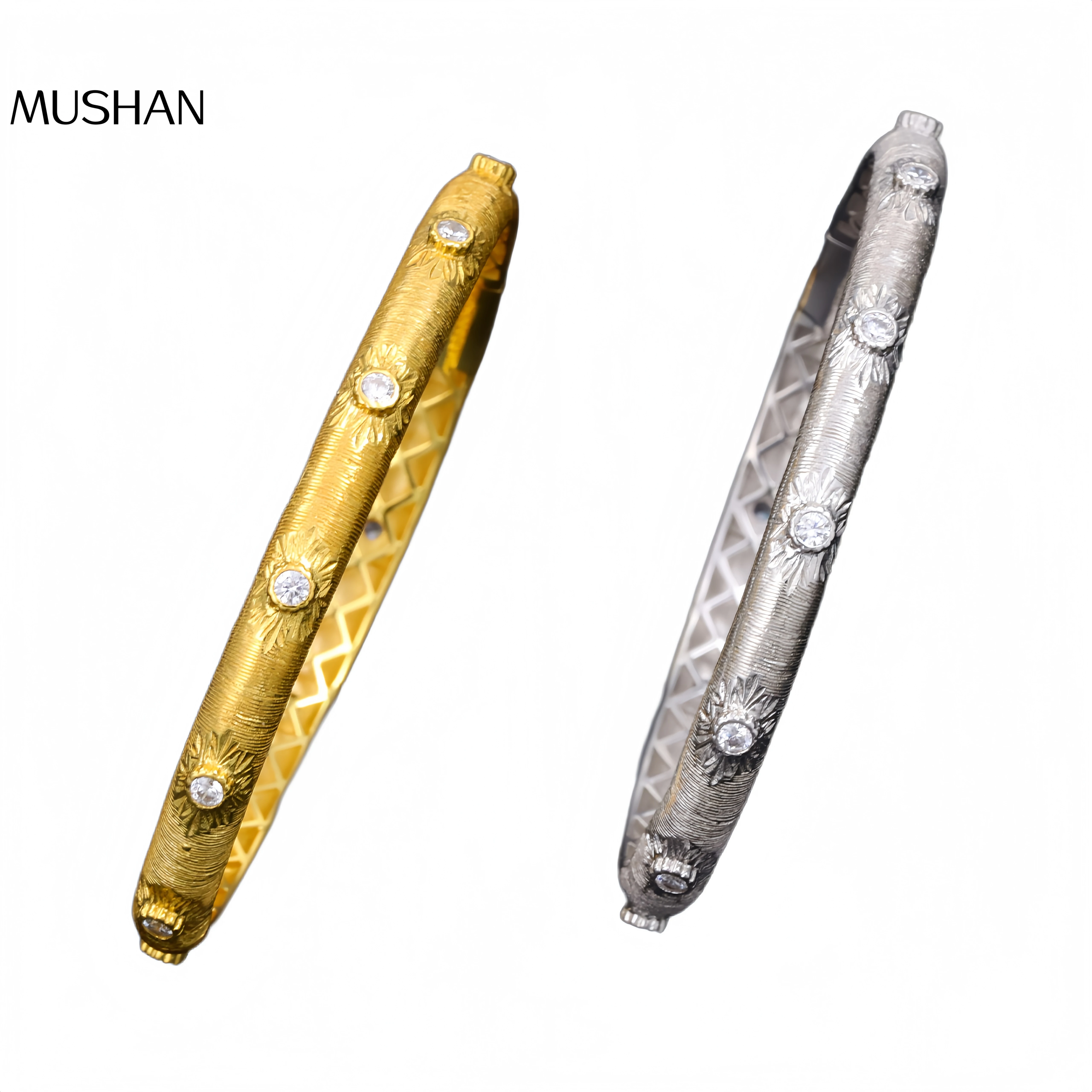 

Mushan Luxury Brand Live-Streaming Best-Selling Italian Brushed Bracelet S925 Silver Plated 18k White Gold Bracelet For Women