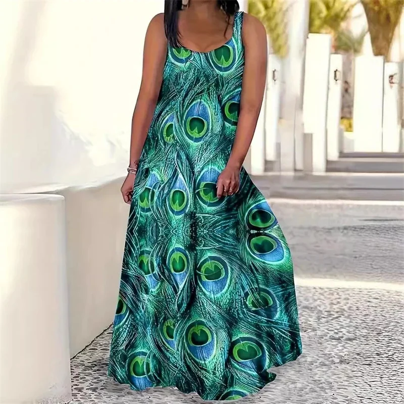 فستان ميدي بدون أكمام مطبوع عليه طلاء ريترو شجرة عيد الميلاد للنساء على شكل حرف A فستان رسمي للحفلات والعطلات هدية احتفالية للعائلة #1