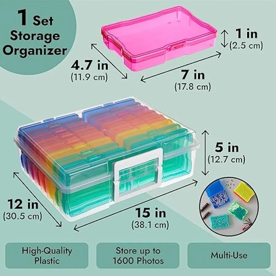 Яркие творческие 16 прозрачных коробок и органайзеров для хранения фотографий 4x6 с ручкой для фотографий, художественных принадлежностей, цвета радуги