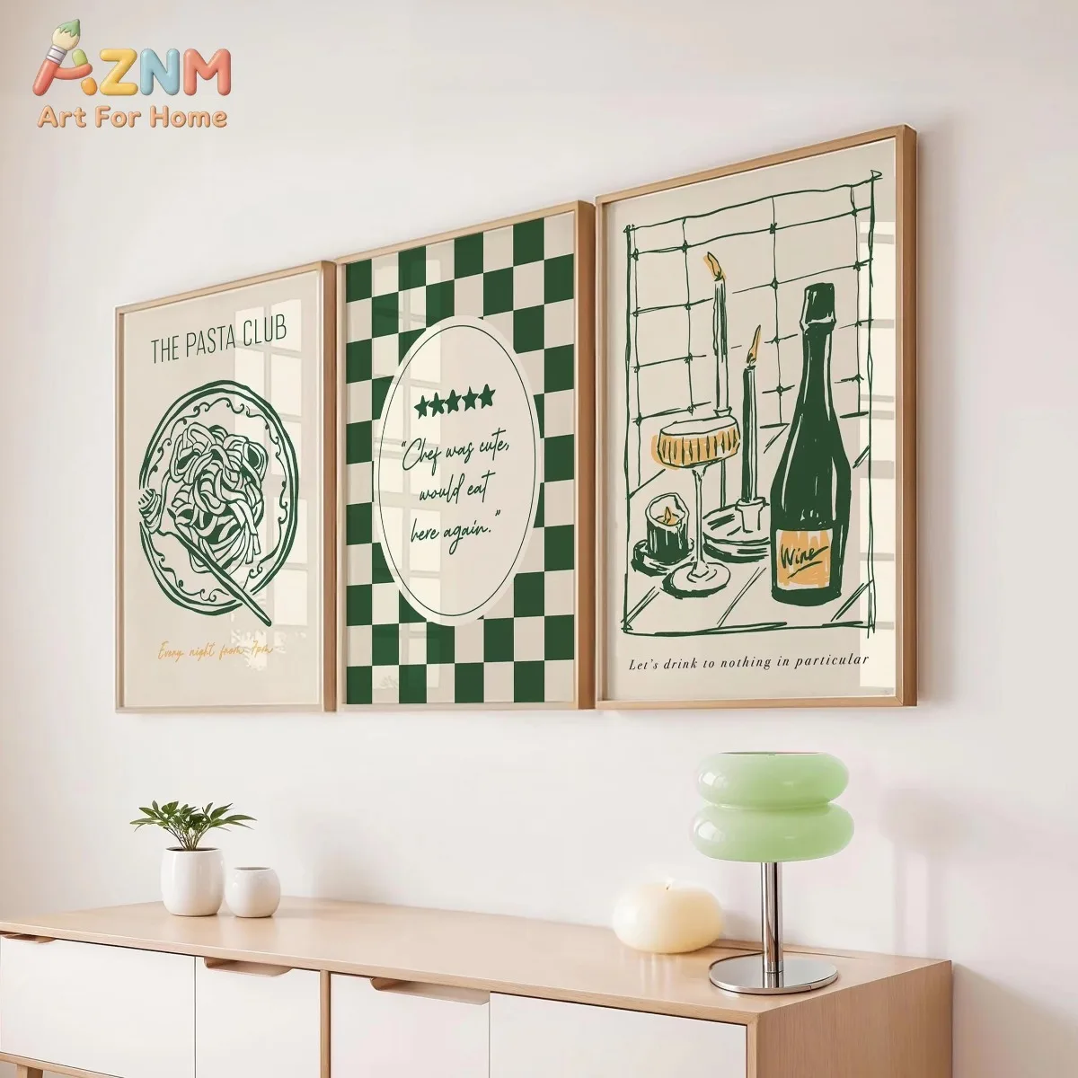 AZNM Green Kitchen Prints Pasta Club Trendy Kitchen Wall Art Modern Dining Room Decor Chef Was Cute Poster Apartment Prints