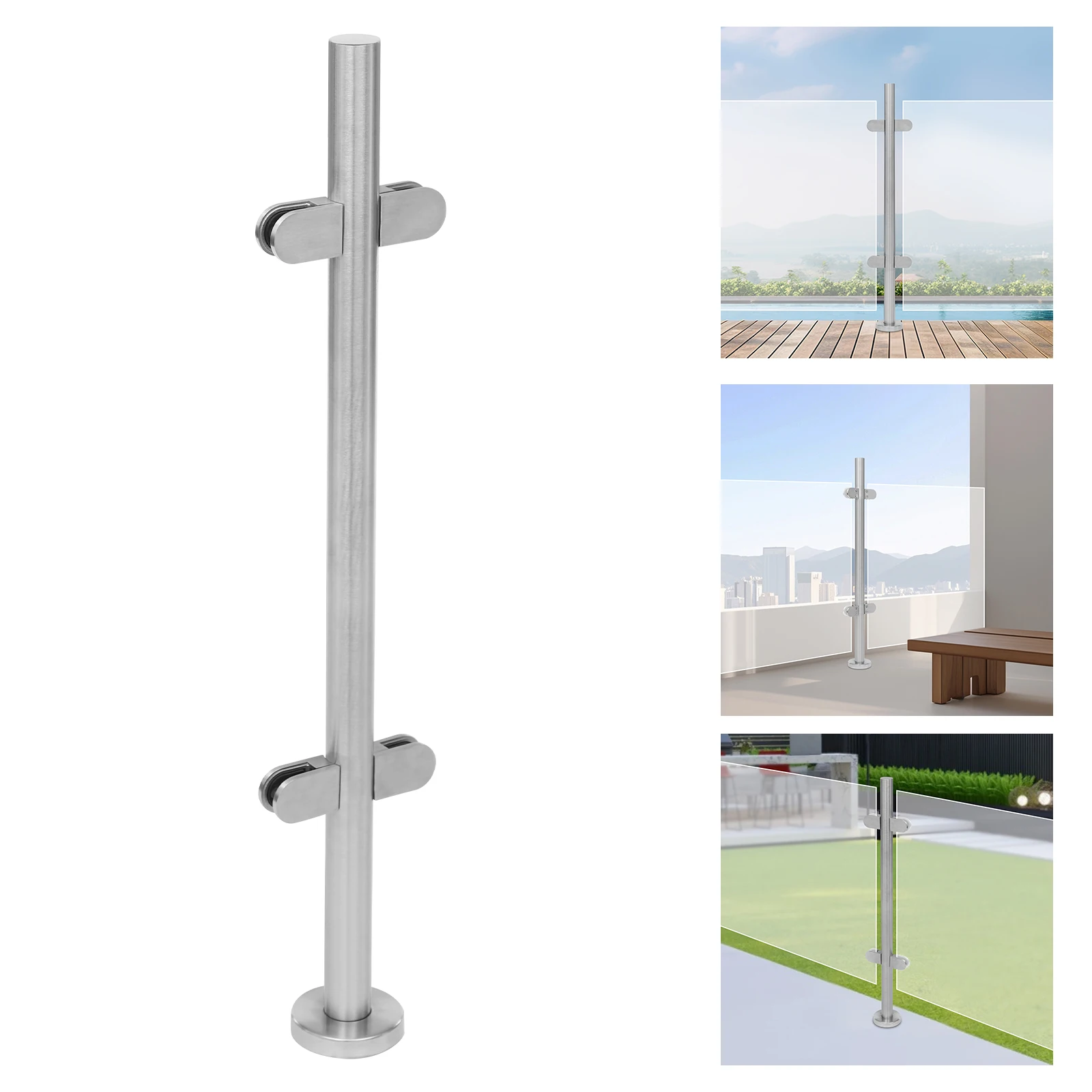 

Stainless Steel Glass Clamp Post,Silver Cylinder Stairs Railing Post 90cm Middle Post for Balconies,Attics