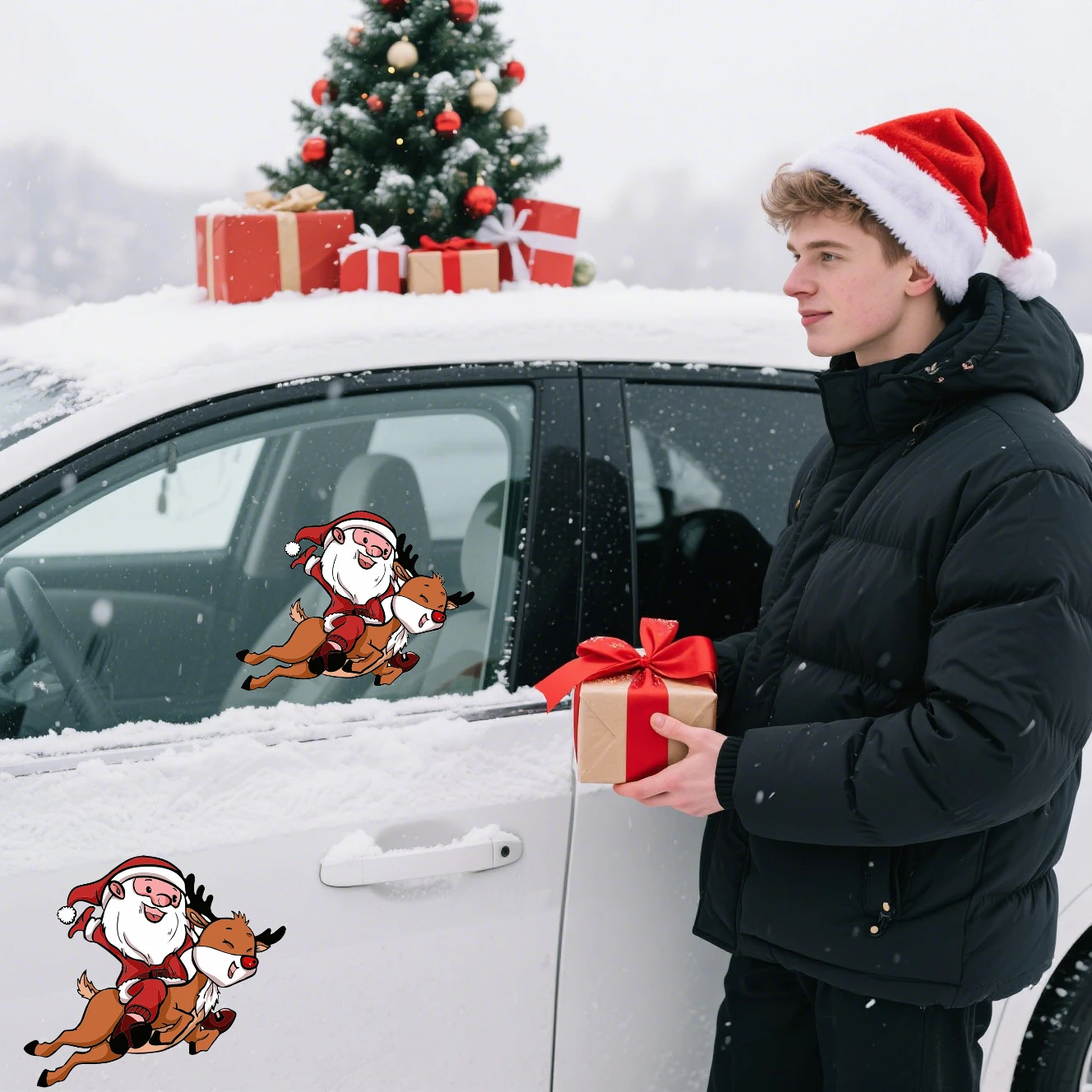 

Рождественская наклейка на дверь автомобиля, наклейка Санта-Клауса, наклейка на стену, прорывный дизайн для автомобильных плавок, ноутбуков, Рождественский тематический Клаус