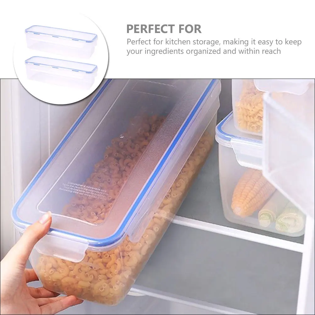 

2Pcs Sealing Pasta Storage Box Kitchen Food Container Rectangular Noodle Crisper Organizer Fresh Preservation Noodle Storage Box