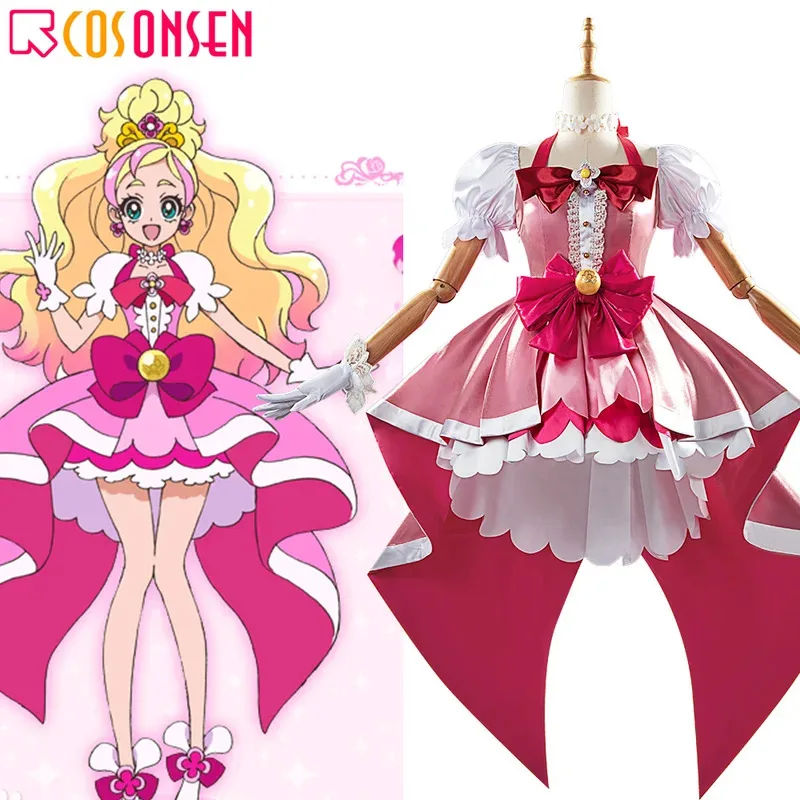 

Go! Princess Pretty Cure Cure Flora Cosplay Costume Lovely Girl Pink Dress Uniform Halloween Party Role Play Outfit