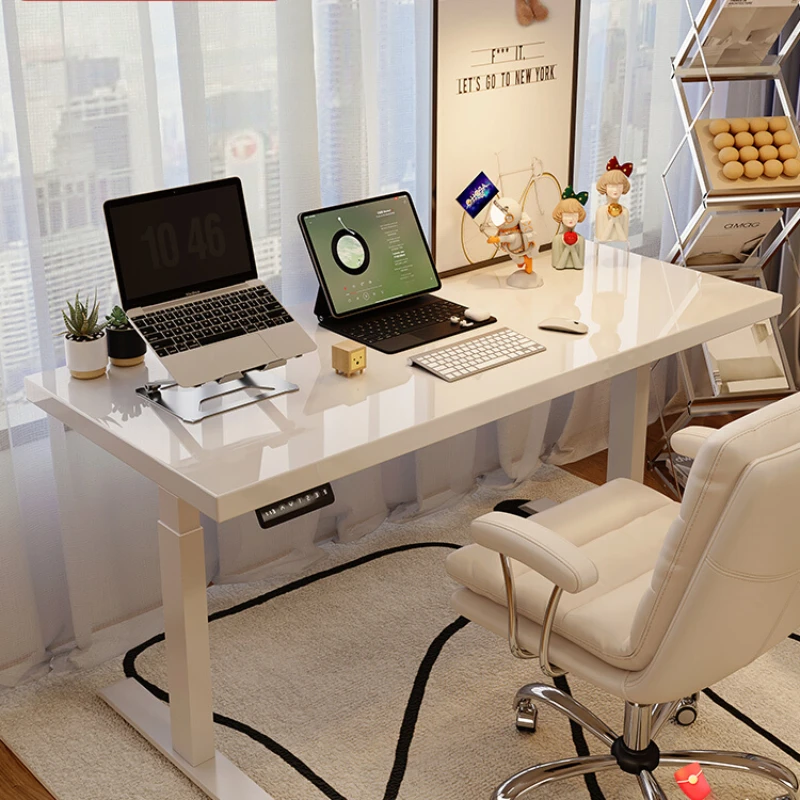 White painted solid wood desk manual computer office home intelligent automatic cream wind electric lifting table