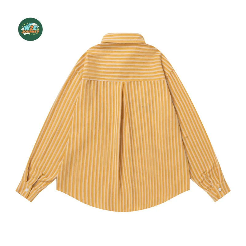 W2EJOURNEY Kemeja Lengan Panjang Motif Kucing Lucu Vintage Berkualitas Tinggi Ukuran EU US Mewah untuk Luar Ruangan Unisex Musim Gugur Kemeja Kasual Bergaris