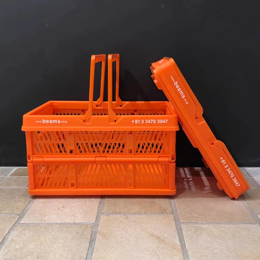 

Trendy brand BEAMS home storage basket portable orange folding basket large shopping supermarket basket figure