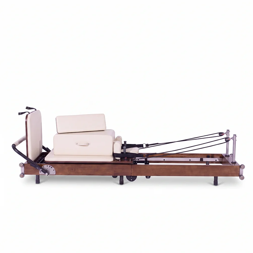 High -end Portable Home Walnut Wood Color Pilates Reformer Bed Fitness Wellness Equipment for Body Exercise