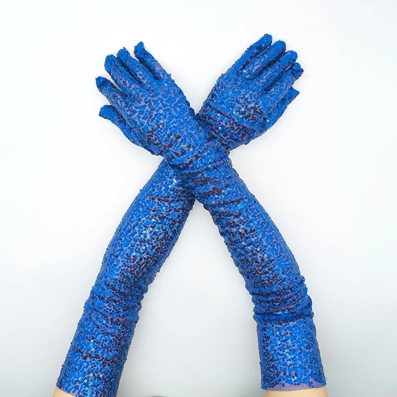 Long Glitter Elastic Fingerless Gloves Sparkly Sequin Performance Party Holiday Stage Costume Accessory Gloves