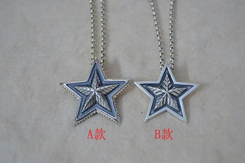 European and American fashion brand jewelry manufacturers direct sales punk female personality five star pendant antique sterlin