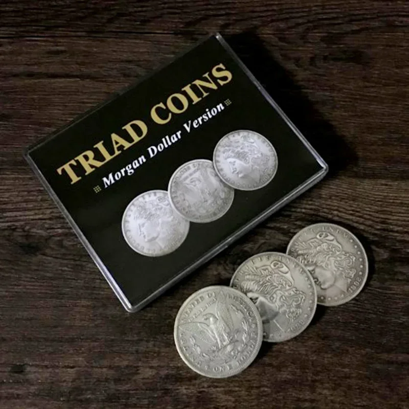 Triad Coins (Morgan Gimmick) Magic Tricks Produce Vanish Change Three Coin Magia Close Up Illusions Gimmick Props Mentalism