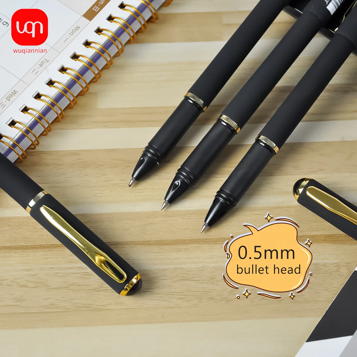 WQN 3 قطع أقلام توقيع بمشبك معدني أسود 0.5 مم حبر أسود - 12 قطعة عبوات بديلة للكتابة اليومية والكتابة السلسة