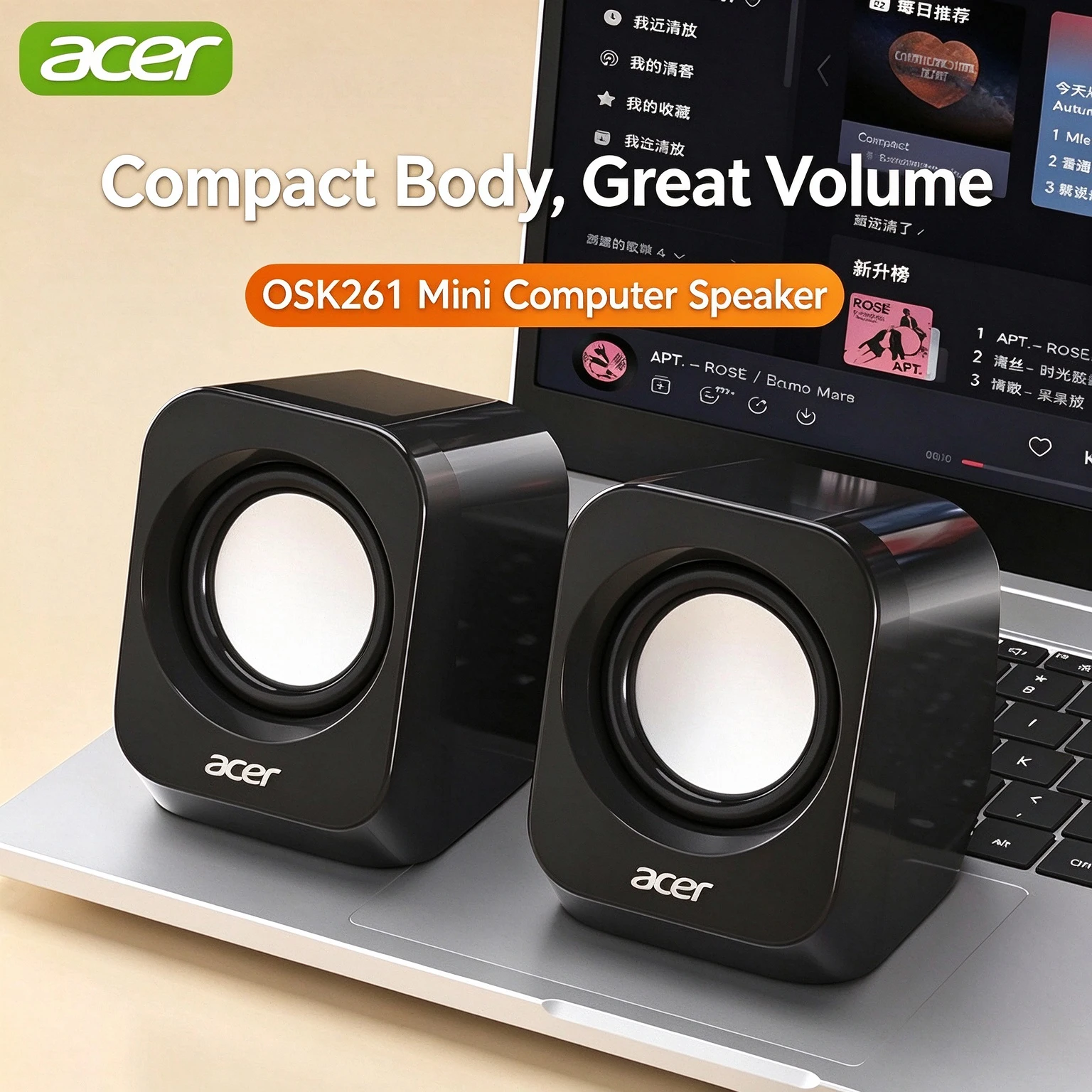 ACER OSK261 Wired Speakers for Laptop & Desktop, Mini Computer Speakers for Home, Office, Gaming, Mini Subwoofe