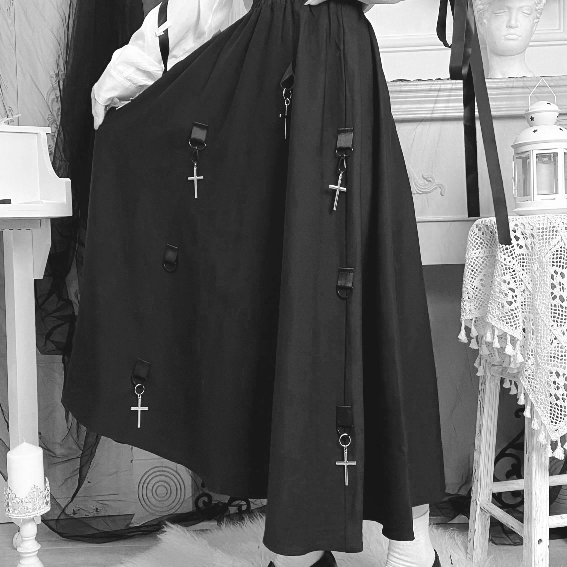

Dark Wind Motorcycle Skirt for Women Cross Pendant Long Skirt Loose Trendy Women's Clothing Cute Core 90s Vintage Clothes Skirts
