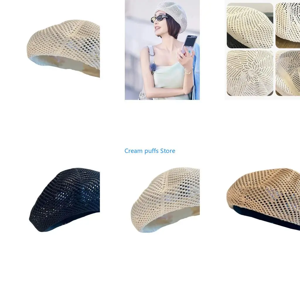 50LE Airy Lace Hat For Women Cotton Blend French Accessory Lightweight Headwear For Fashion