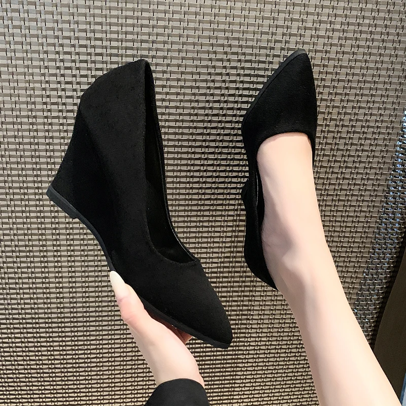 Shoes Woman High Heels Luxury Pumps Wedges Women's Elegant Heel Pointed Toe Dress Stripper Black Sexy Slip-on Offer Party Trend