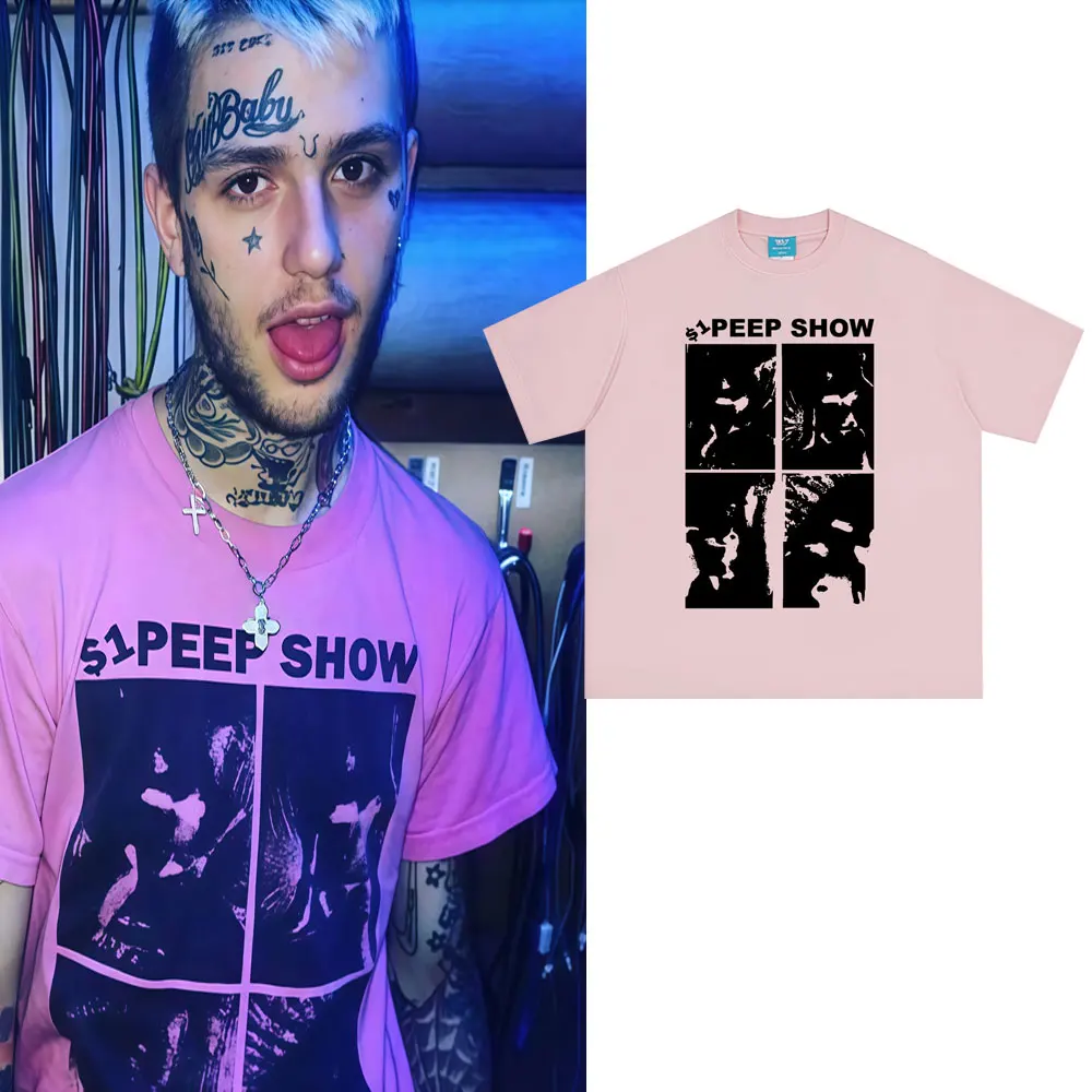 Rapper Lil Peep $‌1 Peep Show Pink T Shirt Fashion Hip Hop T-Shirt Men Women 100% Cotton Casual Short Sleeve T Shirts Streetwear