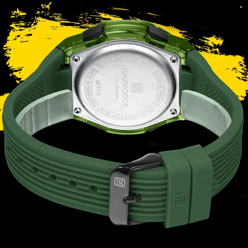 ساعة NAVIFORCE NF7113 للرجال، سوار سيليكون شعبي 5ATM مقاوم للماء، ساعة تقويم إلكترونية بسيطة