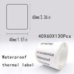 Fita impermeável etiqueta branca, etiqueta etiqueta etiqueta para E210, impressora M110, M220, 5PK, E210, P50, 40x60mm, 130pcs por rolo