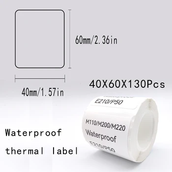 5PK E210 P50 Label Paper Sticker 40*60mm 130pcs/roll White Label Tape Waterproof Tag Sticker for E210 Label Printer M110 M220