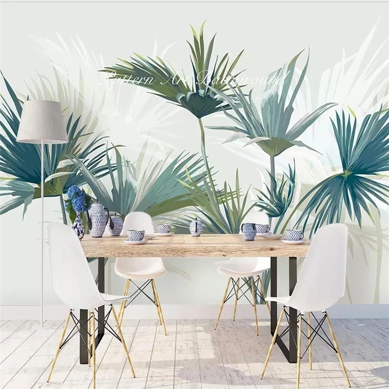 custom Hand-painted Nordic tropical forest palm tree mural green wallpaper Living room sofa TV background bedroom restaurant 8d