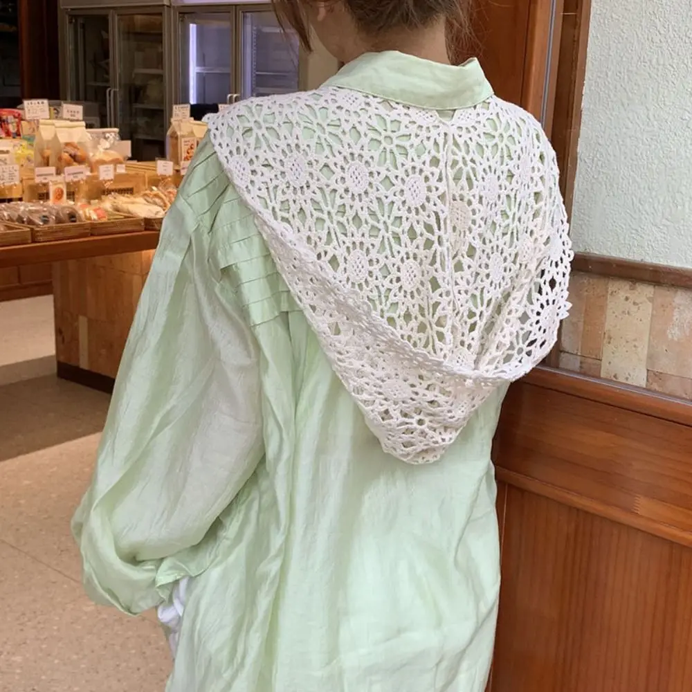 

Elegant Flower Hollow Out Crochet Shawl White Thin Hooded Scarves Wraps Korean Style Lace Scarf Female