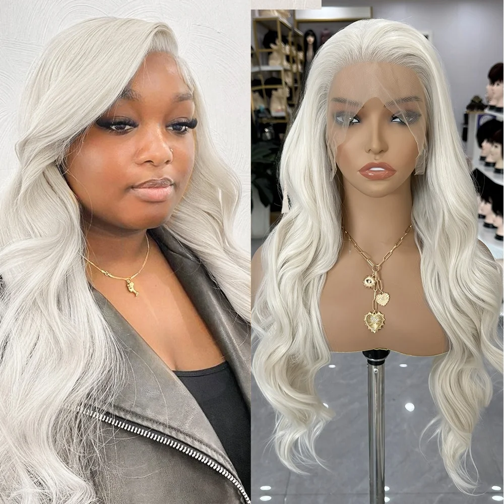 Platinum Blonde Deep Wave Synthetic Lace Front Wigs for Women #60 Wave Lace Wig Color Hair Long Body Wave Wig Cosplay Daily Wear