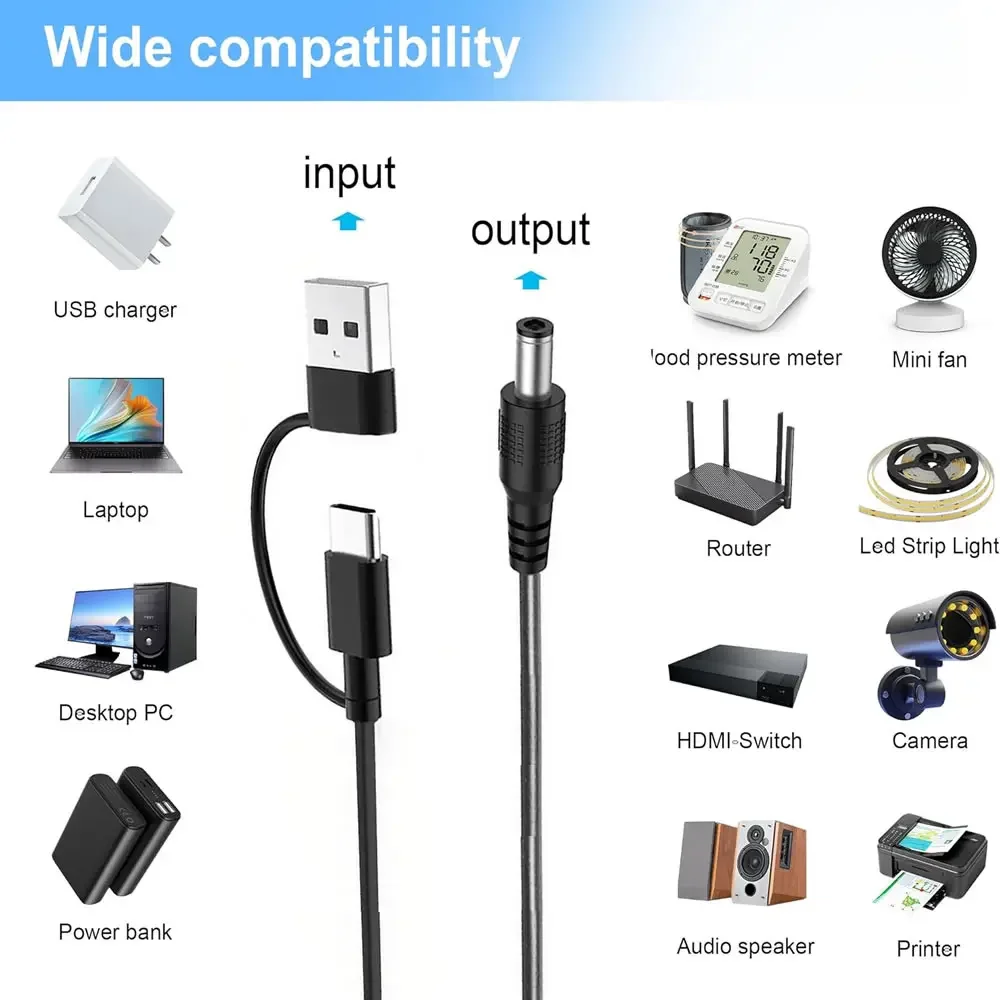 Cavo di alimentazione da USB/tipo C a cc 10 adattatore per spina cc cavo di ricarica di alimentazione per telefoni con altoparlanti Bluetooth