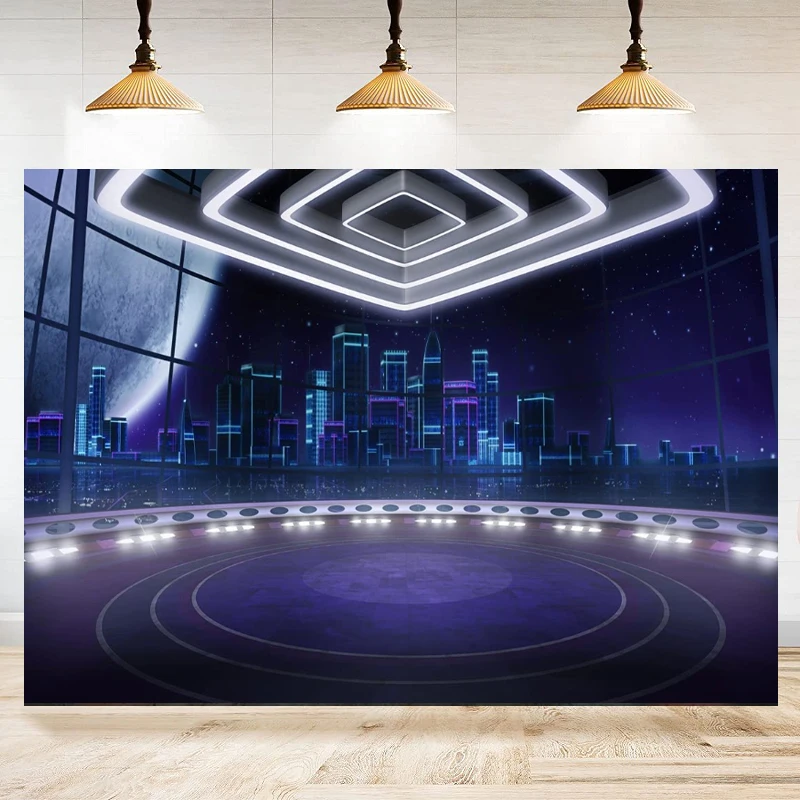 Studio TV Photography Backdrop Futuristic City TV Show Record Background News Room Broadcasting Commercials Events Supplies