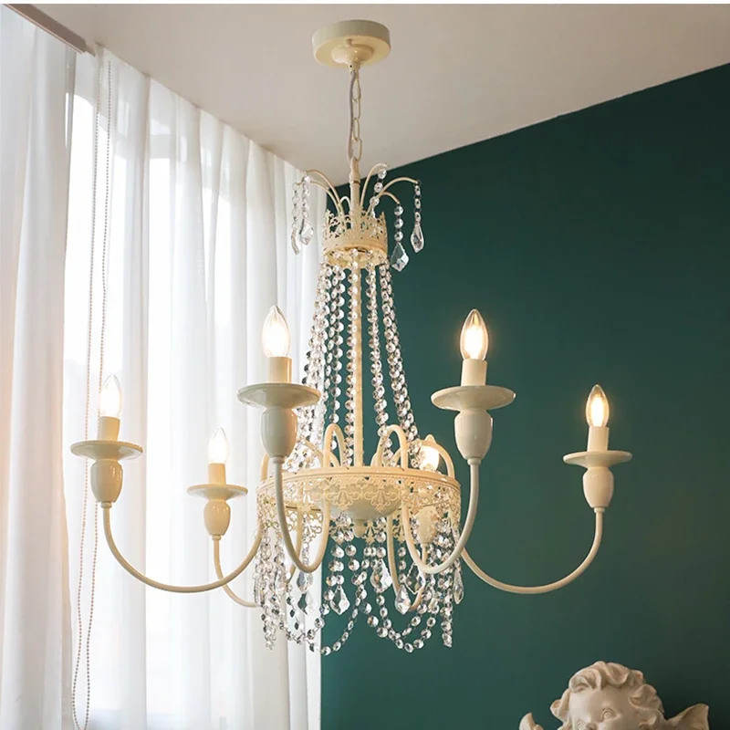Romantic Franch Style Crystal Chandelier Designer Cream Pendant Light For Living Room Kitchen Bedroom Dining Table Hanging Lamp