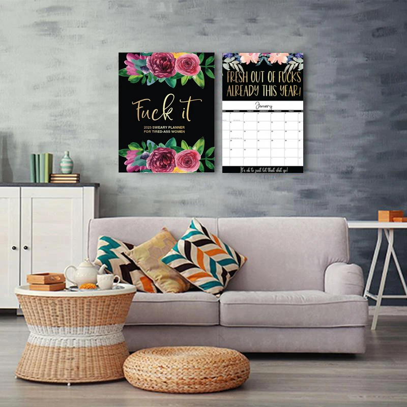 2025 Calendar For Tired-Ass Women New Time Planning With Coil Wall Calendar Paper Hanging Calendar Indoor New Year\'s Gifts